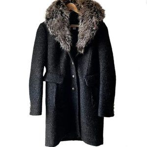 Dark Gray Coldwater Creek Wool Blend Coat w/ Detachable Fur Collar Size Med